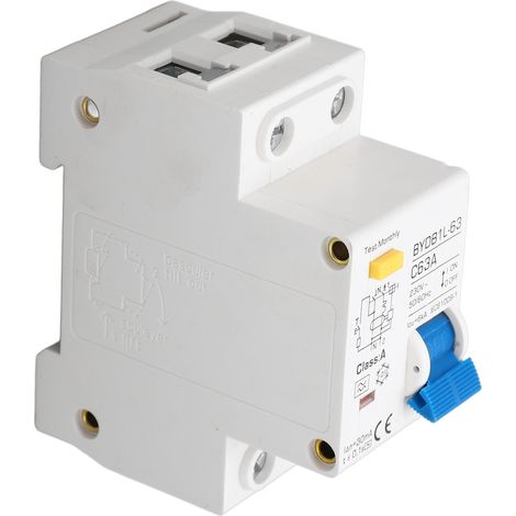 Disjoncteur différentiel 1P+N 63A 230V, protection surcharge et fuite de courant, rail DIN, interrupteur modulaire (1/5)