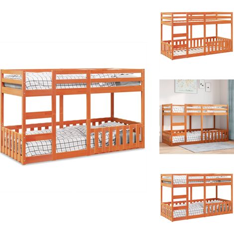 Lit superposé cire marron 90x200 cm bois de pin massif - Cadre De Lit Superposé - Cadres De Lit Superposé - Cadre De Lit Superposé Bas - Cadre De Lit Superposé Pour Enfants (1/5)
