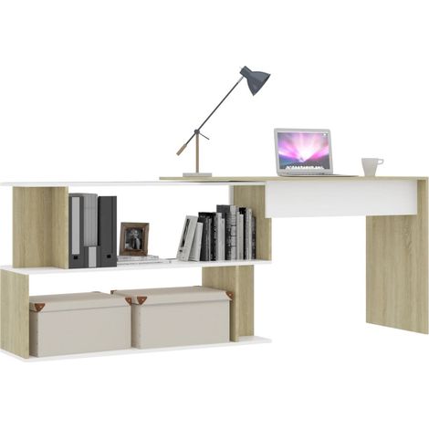 Bureau d'angle Blanc et chêne sonoma 200x50x76 (1/5)