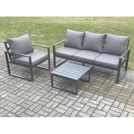 Fimous Aluminium Outdoor Garden Furniture Set Lounge Sofa Chairs Square Coffee Table Sets Conservatory Set Dark Grey (1/5)