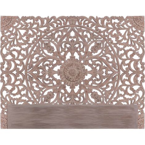 Cotecosy – Tête de lit 180cm en bois sculpté – Coloris bois marron – Moulures florales décoratives – Dimensions L180 x P3,5 x H140 cm