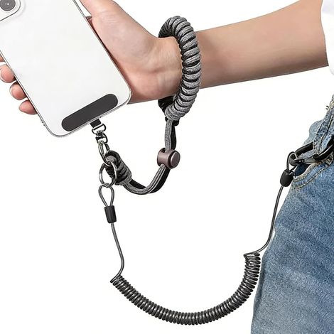 Dragonne de téléphone  Chaîne antivol rétractable – Cordon de téléphone portable avec languettes d'attache – Pour homme et femme – Pour les trajets en déplacement, la randonnée, le kayak, le concert (1/5)