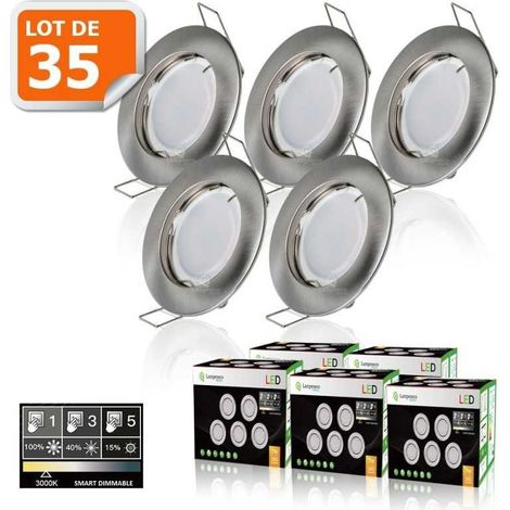 35 Spots led 3-step dimmable sans variateur 7w eq.56w blanc chaud finition alu brossé (1/5)