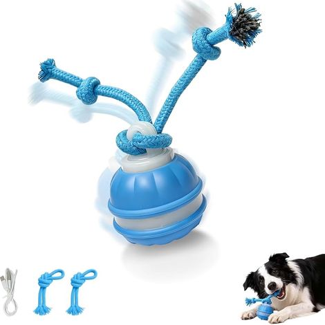 Interaktiver Hundeball mit 3 Spielmodi, elektrischer Hundeball mit Schwanz und 2 Kauseilen, intelligenter Ball mit Geräuschen für kleine Hunde, Welpen und aktive Hunde (M) (1/5)