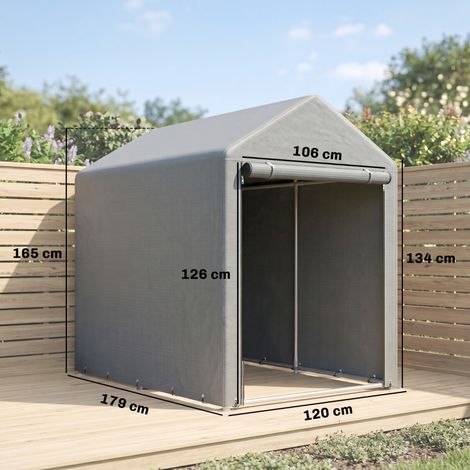 Abri jardin tente stockage robuste résistant intempéries, structure acier, 1,2x1,8x1,6 m, abri extérieur, dimensions 1,2x1,8x1,6 m, coloris gris clair (1/5)