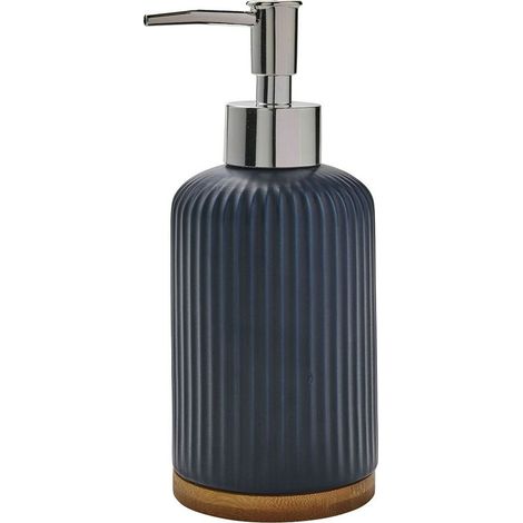 Distributeur de savon à rayures en céramique anthracite, distributeur de savon pour salle de bain, fixation murale ou posé sur plan de travail, finition anthracite mate (1/4)