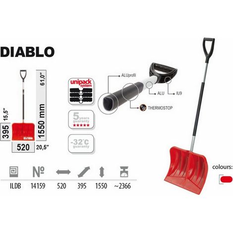 Prosper Plast ILDB-R444 Diablo - Pala (52 x 39,5 x 155 cm), Color Rojo