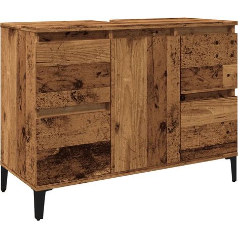Armoire d'évier avec 4 tiroirs et surface facile à nettoyer 80 x 33 x 60 cm en bois vieux bois