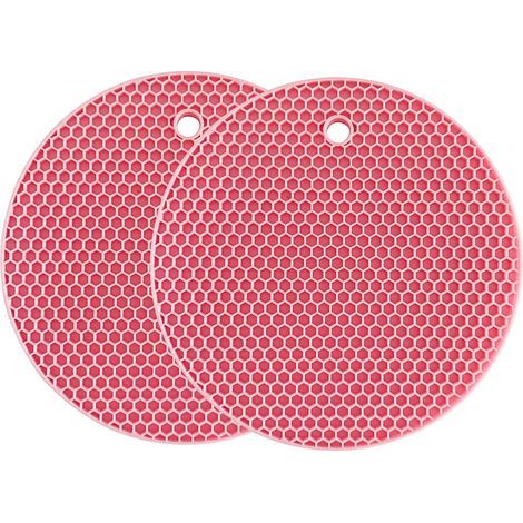 Silikon-Untersetzer, Mehrzweck-Trockenmatte, hitzebeständig bis 240 °C, Topfuntersetzer, wasserdicht, (2er-Set) rutschfest, flexibel, langlebig (Pink) (1/5)