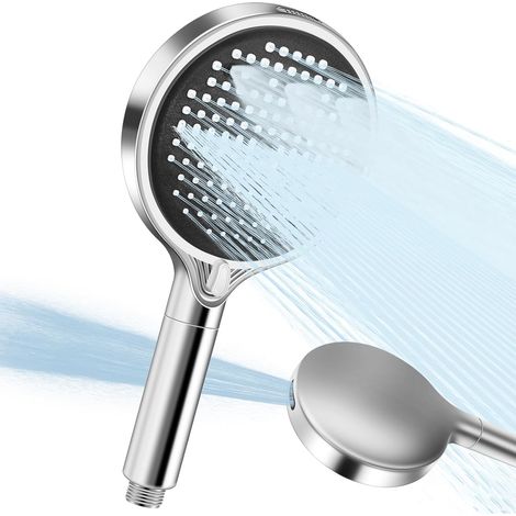 Universal High Pressure XXL Large Flow Shower Head 8 Modes, Eco Water Anti-Limescale Leakproof, Shower Head 3 Filters, 1.5 m Stainless Steel Hose Simple Assembly for Bathroom, Silver (1/5)