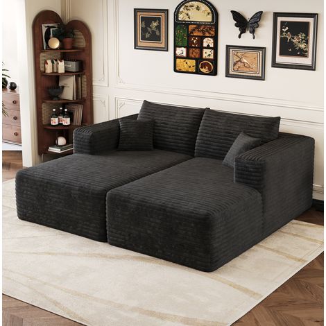Sofá modular de pana negra 180 x 151 cm OKWISH (1/5)