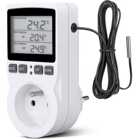 Prise Thermostat, Prise Minuteur Digital, Prise Programmable Digitale avec Sonde, Minuterie Numérique Programmable, Prise Thermostat chauffage pour Serre, Aquarium- (1/4)
