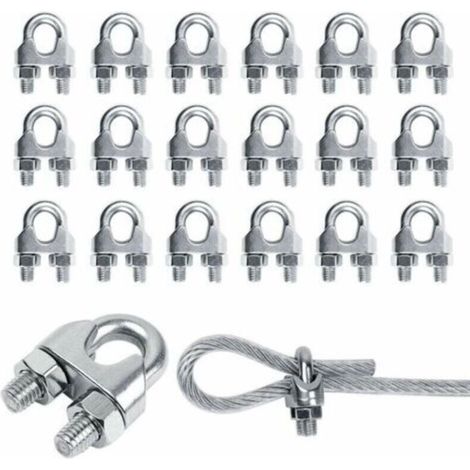 20 abrazaderas de cable de acero inoxidable M3, abrazaderas de cable en forma de U para cables de acero, cables de acero y cuerdas de acero -Crezuo