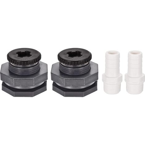 2 Ensemble PVC Passe-cloison Raccord - Fileté Passe-cloison Eau Réservoir Connecteur, avec Bouchon et Barbelé Tuyau Raccord, Appliquer à Robinets, (G1/2 Filetage, Gris Blanc) (1/5)