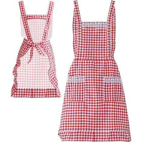 Tablier classique vintage à carreaux rouge et blanc avec 2 poches, tablier de cuisine imperméable, tablier de chef pour cuisiner, pâtisserie, jardinage, cadeaux pour maman, épouse, petite amie (1/5)
