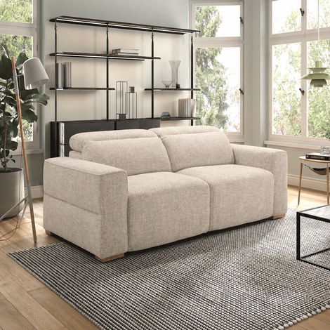 Canapé de relaxation électrique 3 places en tissu beige chiné - MOVA (1/5)