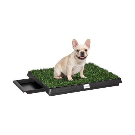 Toilette pour Chien, Gazon Synthétique, Bacs à Litières Portables à Pelouse, Tiroir à Déjection, 63x51x6cm, Vert (1/5)