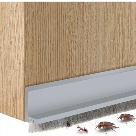Joint de bas de porte intégré avec brosse, joint de porte autocollant, insonorisant et insectifuge (petit, gris) (1/5)