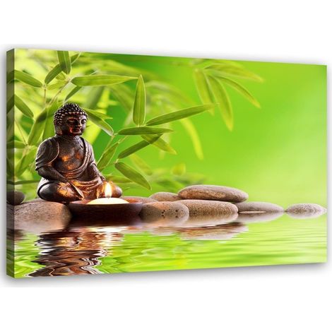 Tableau sur toile Bouddha Bambou Pierres zen 60x40 (1/5)