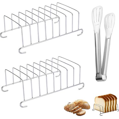 2 Porte Toast, Acier Inoxydable, 8 Fentes, Grille Refroidissement, Pince 7 Pouces, Cuisine Maison Restaurant (1/5)