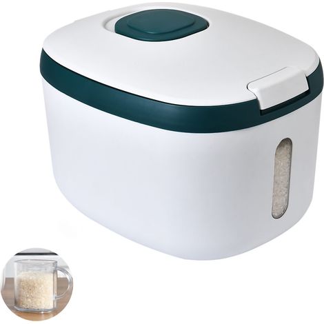 Boîte de rangement pour riz en plastique, couvercle à pression, grande capacité, conteneur à grains, accessoire cuisine maison, vert 33x25x27cm (1/5)