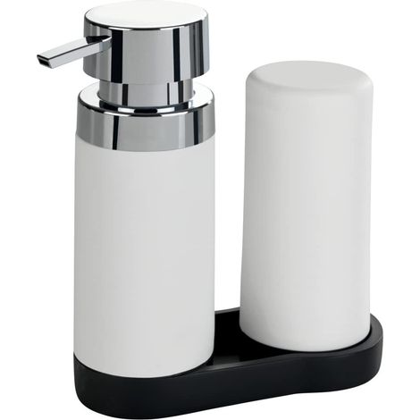 Station de Lavage Easy-Squeeze, Distributeur Liquide Vaisselle et Distributeur Savon Liquide, Blanc, 250 ML, 15 x 18 x 7 cm (1/5)
