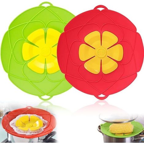 Lot de 2 couvercles anti-déversement en silicone - 25,4 cm et 29,2 cm - Protection contre les éclaboussures - Ustensile de cuisine multifonction (vert, rouge)