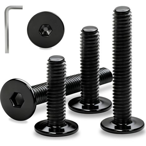 Vis M6x45 mm, 12 Pièces Vis à Tête Plate Acier Inoxydable A2 V2A Boulon Meubles Noir Filetage Complet avec Clé Allen pour Meubles Ménagers (1/5)
