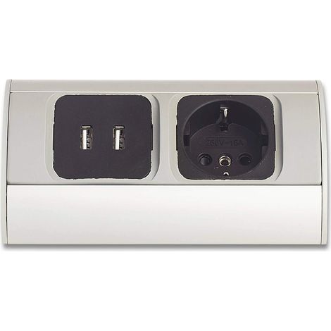 Multiprise de meuble 1 x Schuko 1 x USB Gris argenté pour cuisine et bureau – Montage vertical et horizontal – Multiprise encastrable (1/5)