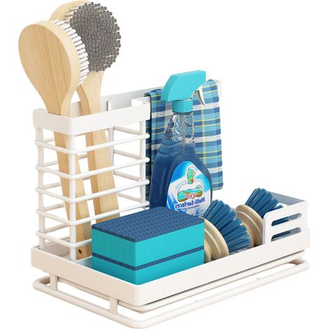 1 Organisateur évier, porte-éponge, bac égouttage amovible, acier inoxydable, cuisine salle de bain (1/5)