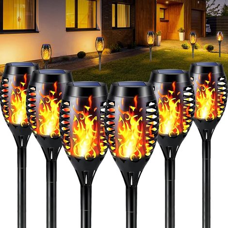 Lot de 6 lampes solaires à effet flamme pour extérieur, lampe torche solaire étanche à 12 LED, lampe à flamme vacillante pour jardin