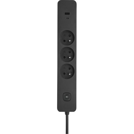 DEBFLEX - BLOC 3 PRISES 2P+T 16A AVEC INTERRUPTEUR + 2 USB A+C 3,4A 1,49M NOIR