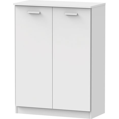 Commode avec 2 portes battantes coloris blanc - Hauteur 101 x Longueur 74 x Profondeur 36 cm -PEGANE-