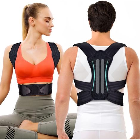 Correcteur de posture dorsal, ceinture lombaire réglable pour homme et femme, soutien de la colonne vertébrale, redresseur d'épaules et de dos, maintien droit du buste (Noir, Taille L) (1/5)