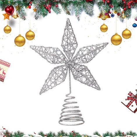 25 cm/9.8 inch Christmas Tree Topper Star, Hollow Wire Star in Silver (1/5)