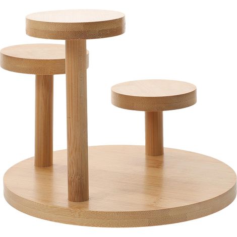 Three-Tier Raised Round Bamboo Jewelry Display Stand (1/5)