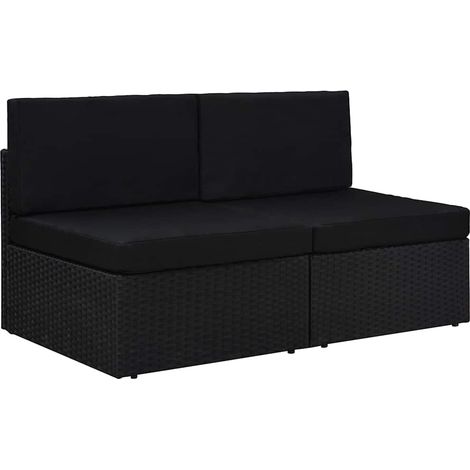vidaXL Canapé sectionnel 2 places Résine tressée Noir (1/5)