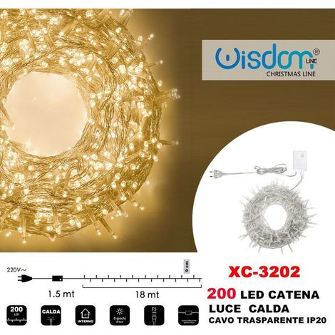 TRADE SHOP - Catena Luminosa 200 Luci Led Lucciole Luce Calda Cavo Trasparente Ip20 Xc-3202 -