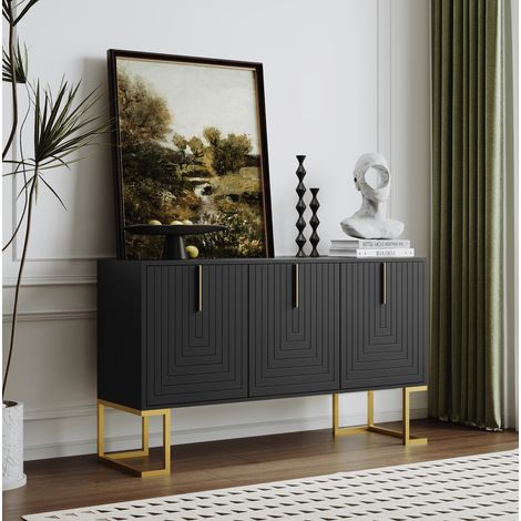 Buffet 3 portes avec étagères réglables, 138 x 40 x 80,5 cm, noir DESVIAE (1/5)