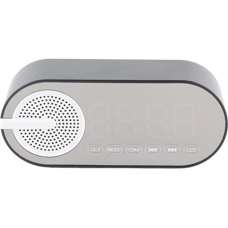 Petit réveil miroir, emplacement pour carte TF, haut-parleur Bluetooth, radio FM avec basses puissantes, enceinte portable à offrir, noir. (1/5)