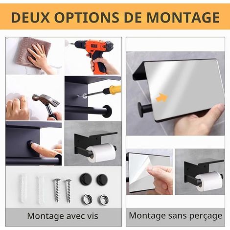 Porte Papier Toilette Mural Auto-Adhésif Support Papier Rouleau WC Acier Inoxydable avec Etagère Derouleur Papier Toilette avec Crochets Distributeur Papier Percage Salle Bain Noir (1/2)