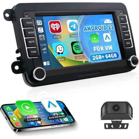 Autoradio Android 13 pour VW Passat/Golf/Polo/Caddy/Tiguan/Jetta et Plus Écran Tactile HD 7 Pouces avec caméra de recul CarPlay et Android Auto sans Fil 2 GB + 64 GB GPS Wi-FI Bluetooth (1/5)