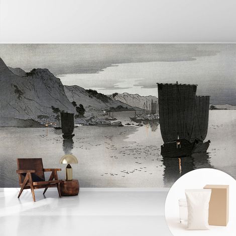 Papier peint intissé mural avec imprimé pour décoration pour salon pour chambre à coucher pour entrée Baie au crépuscule 416x254 cm (1/5)