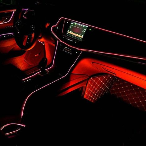 TRADE SHOP - Striscia Led Fluorescente Rosso Luci Ambiente Neon 12v 14w Illuminazione Auto - (1/4)