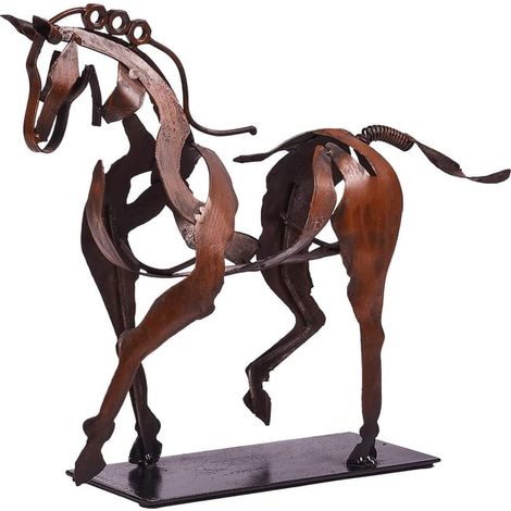 Estatua de caballo de metal para decoración, escultura de caballo moderna hecha a mano, estatua rústica de metal para decoración del hogar. (1/3)