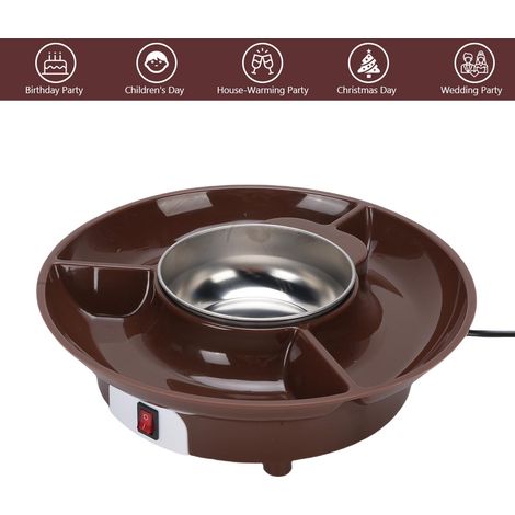 Fuente de fondue eléctrica de acero inoxidable (25 W) con olla y accesorios para decorar con frutas y galletas, enchufe británico de 220 V, 260 ml. (1/5)