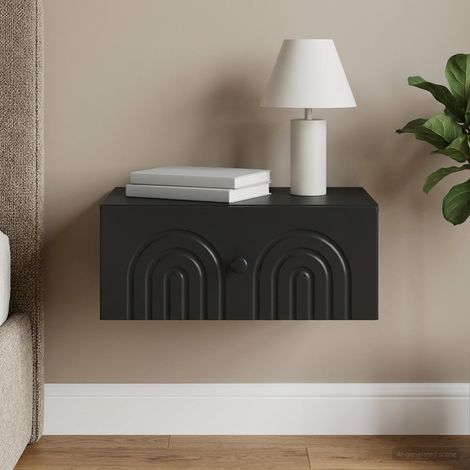 Table de chevet murale avec tiroir en bois d’ingénierie noir 49 x 34,5 x 20 cm, 8.82kg - PANGIVO (1/5)
