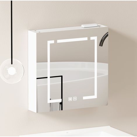 LED-Spiegelschrank 60x15x70 cm weiß aus MDF und Glas mit Stauraum zur Wandmontage (1/5)