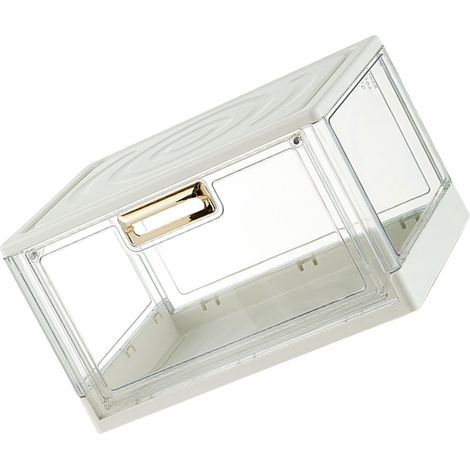 Schreibtisch-Organizer, stapelbare, staubdichte Glasbox mit Deckel, schlicht weiß, 38 x 27,5 x 22,6 cm (1/5)