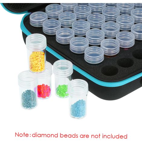 Boîte rangement 60 flacons EVA pour perles diamond painting bijoux, étui portable zip double et poignée, 32x22.5x7cm (1/5)